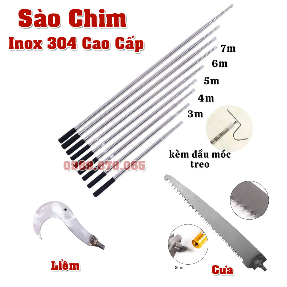 Sào Bẫy Chim - Sào Rút INOX Đa Năng 3m, 4m, 5m, 6m, 7m Tặng kèm Móc và ...