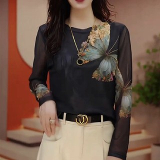 Áo Thun Nữ Lưới In Hình Dài Tay Cổ Tròn SM105