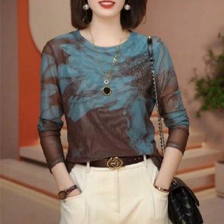 Áo Thun Nữ Lưới In Hình Dài Tay Cổ Tròn SM105