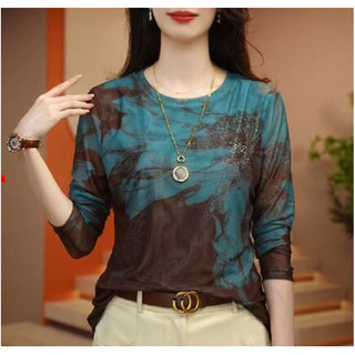 Áo Thun Nữ Lưới In Hình Dài Tay Cổ Tròn SM105