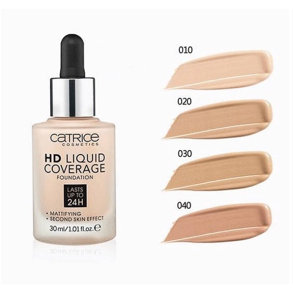 Kem nền Catrice HD Liquid Che Phủ Tốt Kiềm Dầu 24H Chất Mỏng Nhẹ Tệp Da - 30ml - AHB Cosmetics