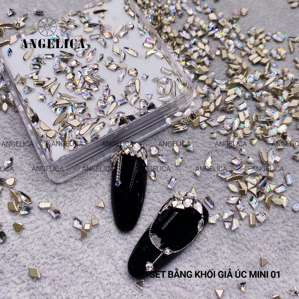 Set đá khối chân bằng giả úc mini siêu nhỏ đính nails chân vàng trang trí móng khoảng 100 viên ANGELICA BKGU
