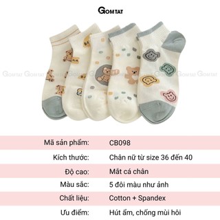 Set 5 đôi tất nữ cổ ngắn GOMTAT, chất liệu cotton cao cấp mềm mịn, hút ẩm khử mùi thoáng khí - UYE-CB098