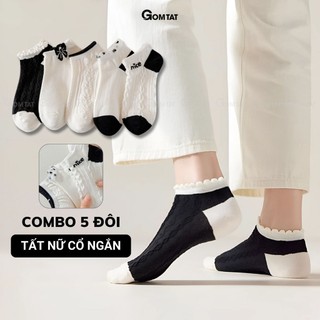 Set 5 đôi vớ nữ cố ngắn GOMTAT, màu sắc basic chất liệu cotton mềm mịn, hút ẩm khử mùi êm chân - UYE-CB099