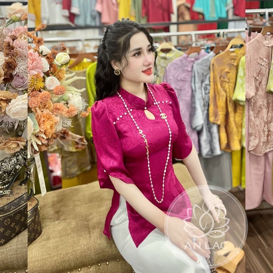 Đồ lam đi chùa nữ bộ pháp phục cổ tàu giọt lệ thêu hoa anh đào mặc đi lễ chùa - Pháp Phục Tịnh Tâm