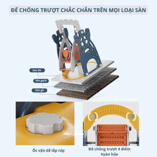 Combo Cầu Trượt Xích Đu Lâu Đài, TẶNG KÈM BỘ BÓNG RỔ, Cầu Trượt Máng Dài 2m Thành Cao, Chịu Tải 100kg