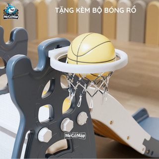 Combo Cầu Trượt Xích Đu Lâu Đài, TẶNG KÈM BỘ BÓNG RỔ, Cầu Trượt Máng Dài 2m Thành Cao, Chịu Tải 100kg