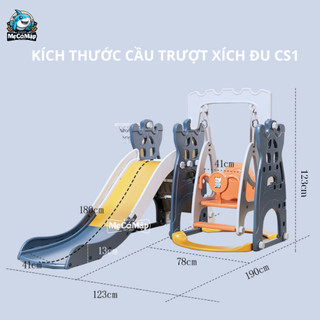 Combo Cầu Trượt Xích Đu Lâu Đài, TẶNG KÈM BỘ BÓNG RỔ, Cầu Trượt Máng Dài 2m Thành Cao, Chịu Tải 100kg