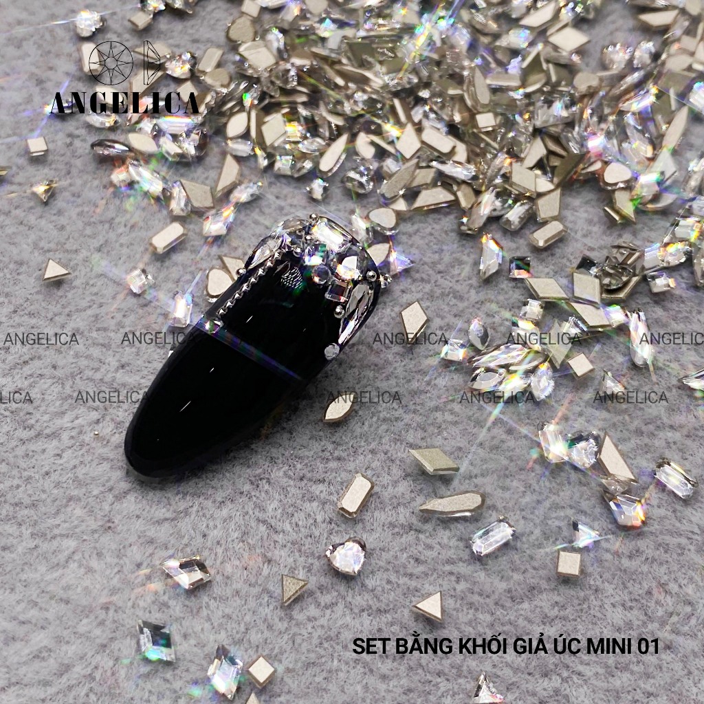 Set đá khối chân bằng giả úc mini siêu nhỏ đính nails chân vàng trang trí móng khoảng 100 viên ANGELICA BKGU