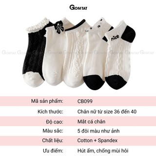 Set 5 đôi vớ nữ cố ngắn GOMTAT, màu sắc basic chất liệu cotton mềm mịn, hút ẩm khử mùi êm chân - UYE-CB099