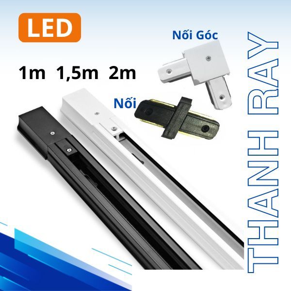 Thanh Ray Đèn Rọi 1m 1,5m 2m (Thanh Ray màu trắng, đen),Nối Ray Đèn Rọi ...