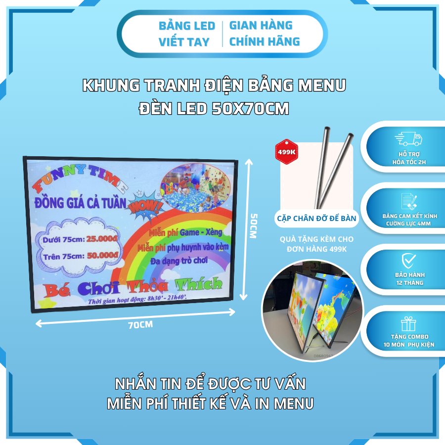 Bảng Hộp Đèn Led Menu kích thước 50x70cm, Khung Tranh Điện Để Bàn, Treo ...