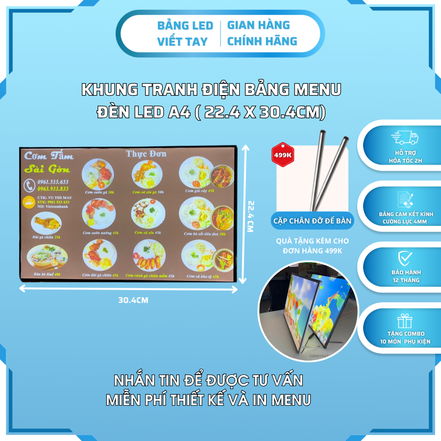 Bảng Hộp Đèn Led Menu kích thước a4(23x30cm), Khung Tranh Điện Để Bàn ...