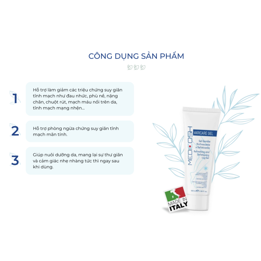 Ảnh Kem Bôi Giãn Tĩnh Mạch Medicosh Varicare chăm sóc suy giãn tĩnh mạch, giúp đàn hồi tĩnh mạch Gel 50ml/100ml 4
