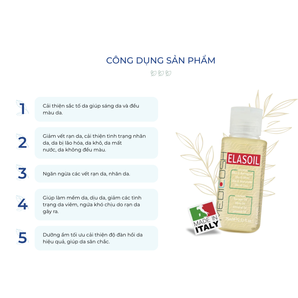 Ảnh Dầu Rạn Da Hữu Cơ Elasoil Medicosh Giúp Phòng & Làm Mờ Rạn Da Cho Bà Bầu, Sau Sinh, Do Tăng Cân Nhanh 75ml 4
