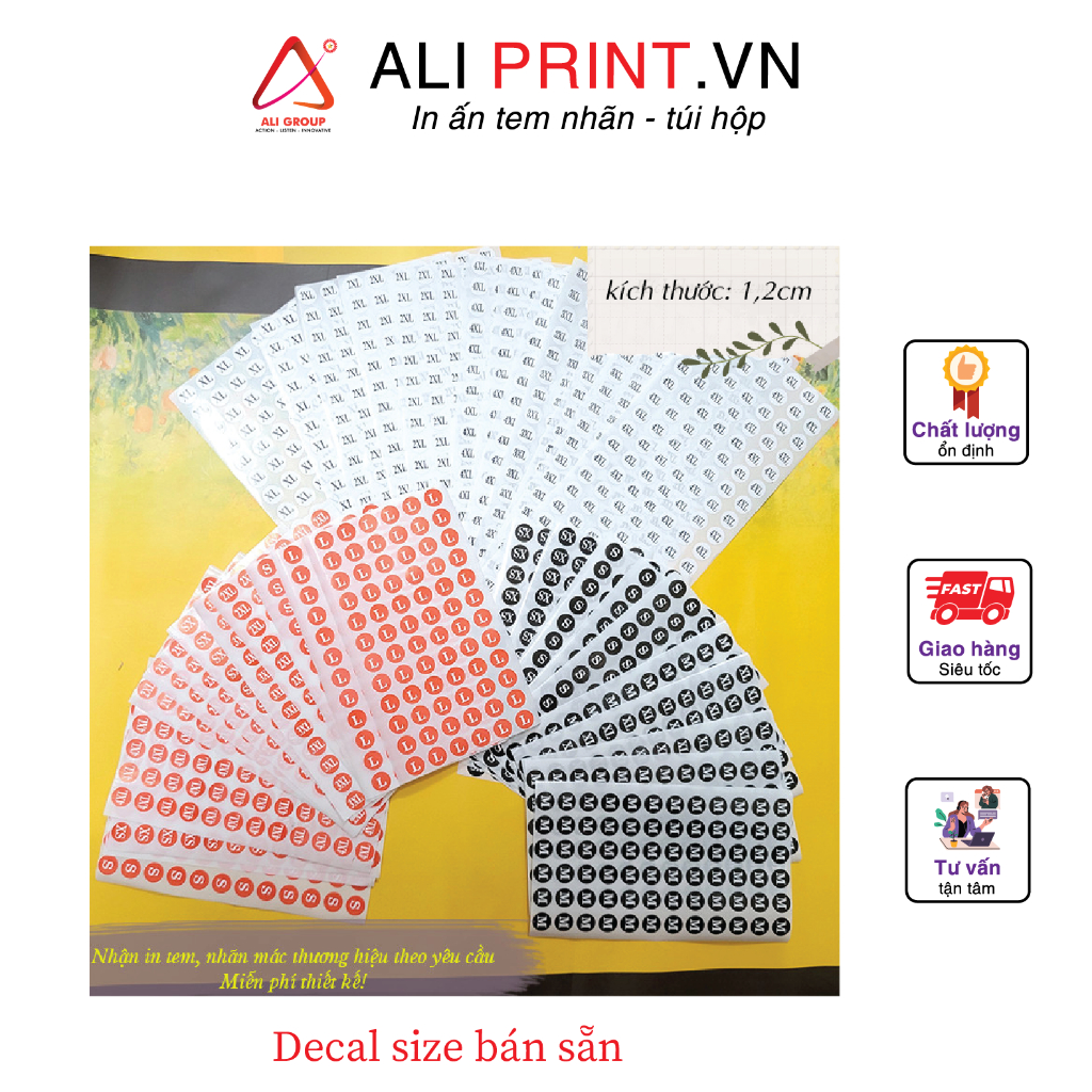 Decal dán size quần áo_Tem dán size quần áo _Sticker _Nhãn Size quần áo ...