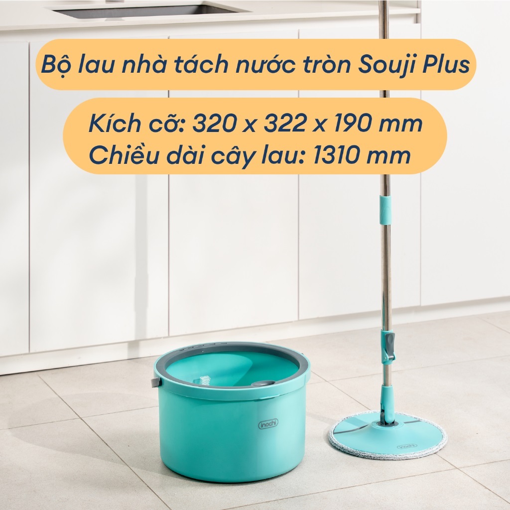 Bộ cây lau nhà tách nước Souji - Inochi - tách nước sạch, vắt khô ráo, lau sạch sẽ, tiện dụng