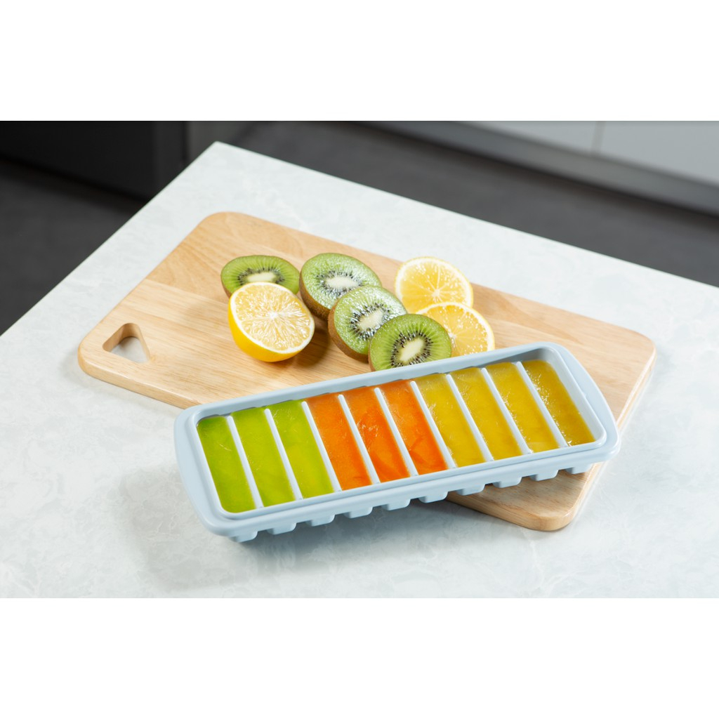Khay đá Kari Inochi vỉ 10 thanh có nắp đậy, nhựa nguyên sinh chất lượng Nhật Bản cao cấp, không mùi, an toàn sức khỏe