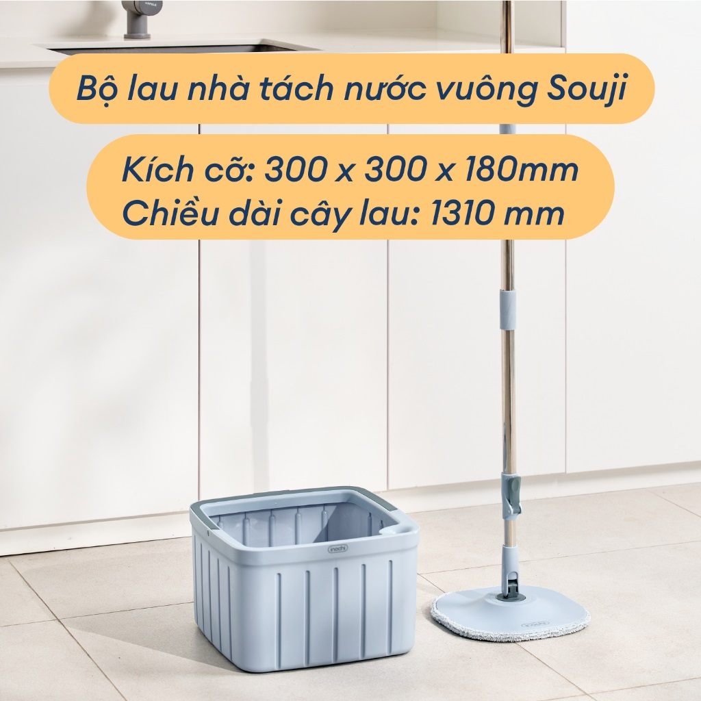 Bộ cây lau nhà tách nước Souji - Inochi - tách nước sạch, vắt khô ráo, lau sạch sẽ, tiện dụng