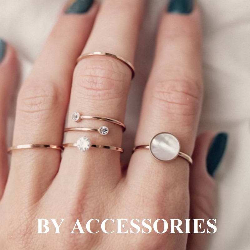 Nhẫn nữ titan vintage tròn mảnh đính mặt tròn khảm xà cừ mạ vàn g 18K thời trang không gỉ WR2423 BY ACCESSORIES