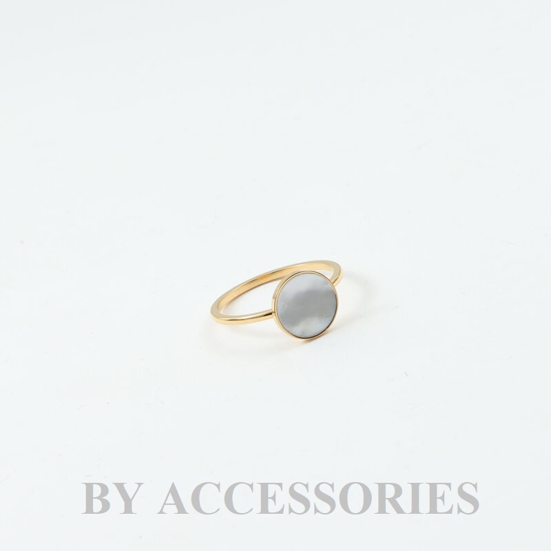 Nhẫn nữ titan vintage tròn mảnh đính mặt tròn khảm xà cừ mạ vàn g 18K thời trang không gỉ WR2423 BY ACCESSORIES