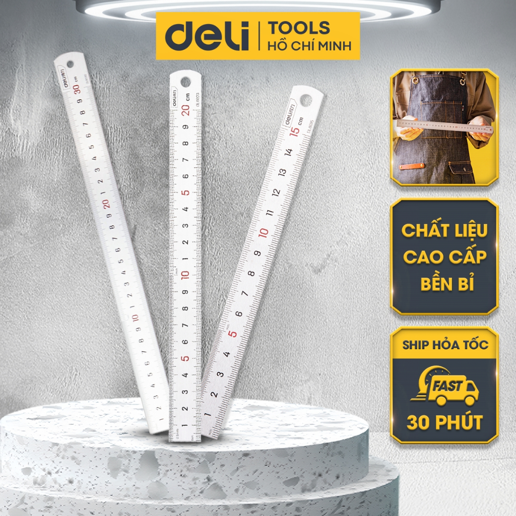 Thước Kẻ Thép Deli Cao Cấp - Kích Thước 15cm Nhỏ Gọn, Tiện Lợi - Chất Liệu Chống Mòn Gỉ