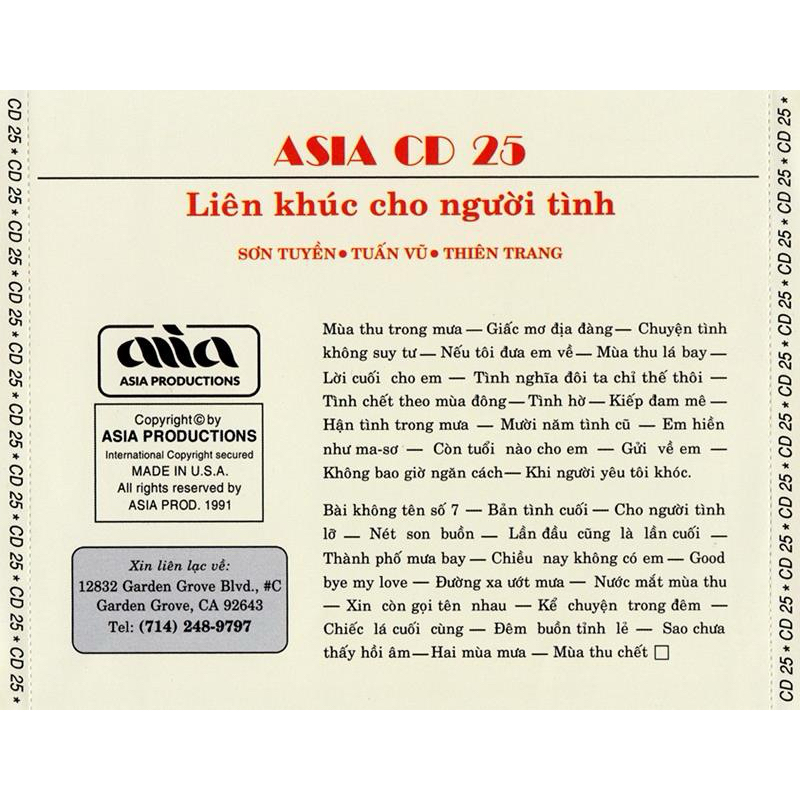 Băng Cassette Liên Khúc Cho Người Tình - Tuấn Vũ, Sơn Tuyền, Thiên Trang