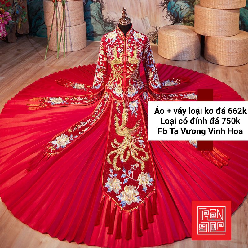 Hỷ phục nữ Trung Hoa — thêu phượng vàng, chụp ảnh cưới