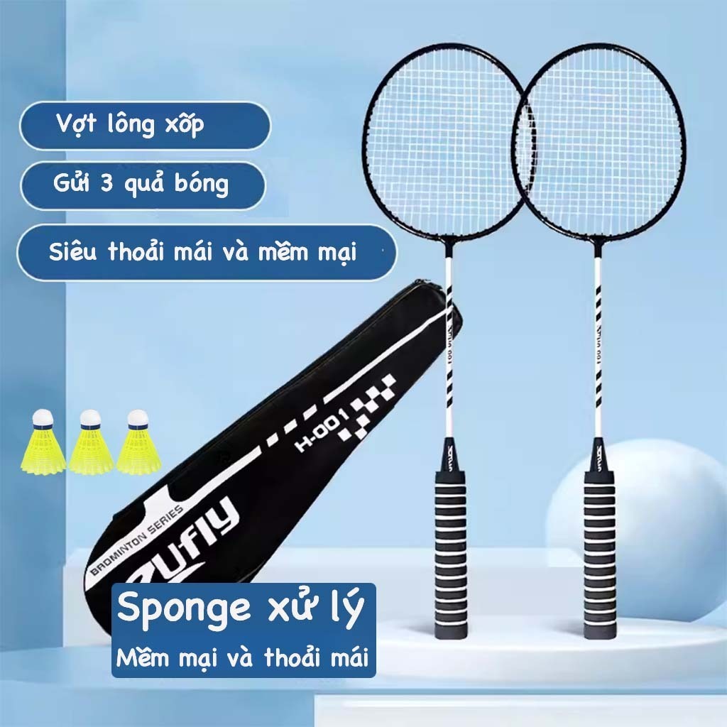 Bộ 2 chiếc vợt cầu lông TAY CẦM ĐỆM MÚT tặng kèm 03 quả cầu hàng chính hãng vợt cầu lông giá rẻ