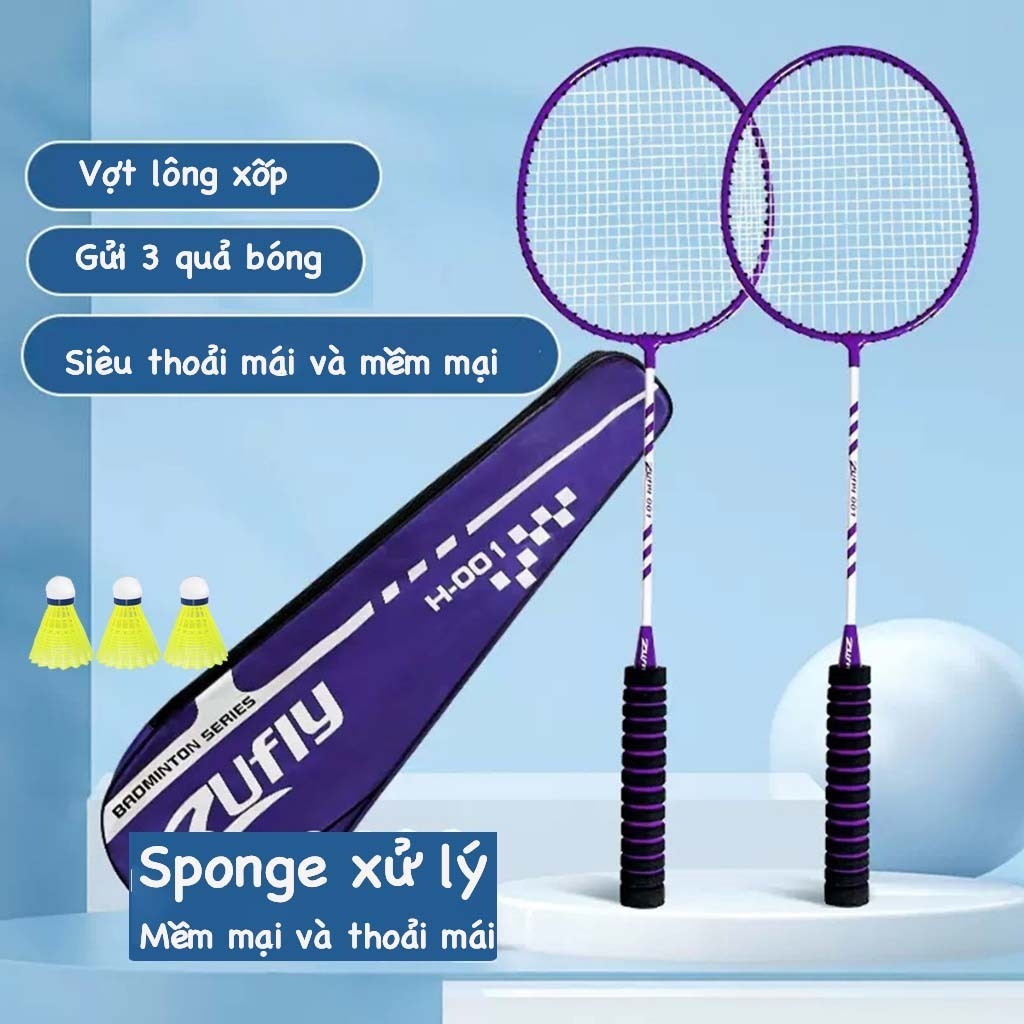 Bộ 2 chiếc vợt cầu lông TAY CẦM ĐỆM MÚT tặng kèm 03 quả cầu hàng chính hãng vợt cầu lông giá rẻ