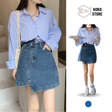 Chân váy bò nữ chữ A, chân váy jean dáng ngắn cạp cao tôn dáng trẻ trung năng động chất liệu jean cao cấp KoKo CVN02