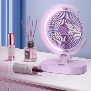 Quạt vầng trăng, quạt gấp mini thiết kế để bàn, quạt tích điện mini 4 cấp độ gió kèm đèn led tích điện 3 chế độ
