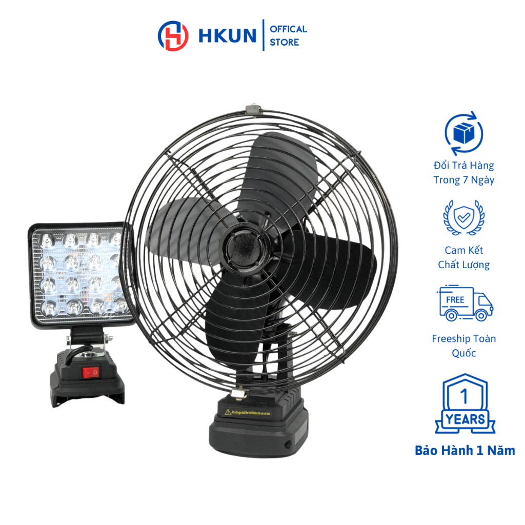 Combo thân đèn 16 bóng led và thân quạt 8 inch chân pin phổ thông