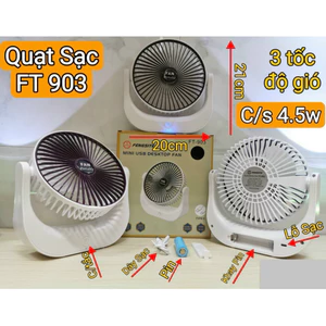 Quạt sạc USB Quạt tích điện cao cấp FT- 903 có 3 chế độ quạt - Quạt mát, Gọn nhẹ, Quạt liên tục từ 2-3 tiếng tùy chế độ