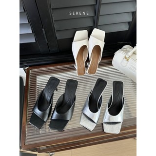 Dép guốc nữ sandal cao gót 5 phân IVORY mũi vuông da mềm cao cấp by Serene