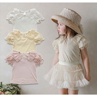 𝐀𝐩𝐫𝐢𝐥 𝐛𝐞́𝐛𝐞́ - Strawberry Áo bé gái cotton tay bồng tiểu thư phối ren mùa hè
