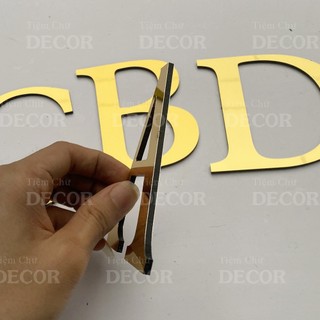 Chữ Alu Vàng Gương 10cm dày 3mm T2 In Hoa có chân trang trí dán tường - biển quảng cáo