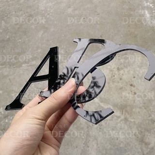Chữ Alu Đen Gương 10cm dày 3mm T2 In Hoa có chân trang trí dán tường - biển quảng cáo