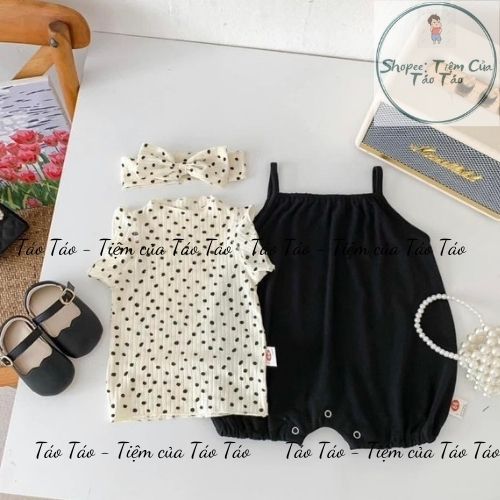 (HÀNG CÓ SẴN )  Yếm chấm bi kèm áo có tặng nơ buộc đầu, tặng tất trắng cho bé 5-13kg