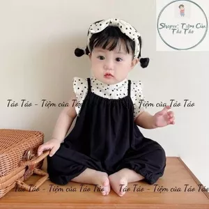 Yếm chấm bi kèm áo có tặng nơ buộc đầu, tặng tất trắng cho bé 5-13kg