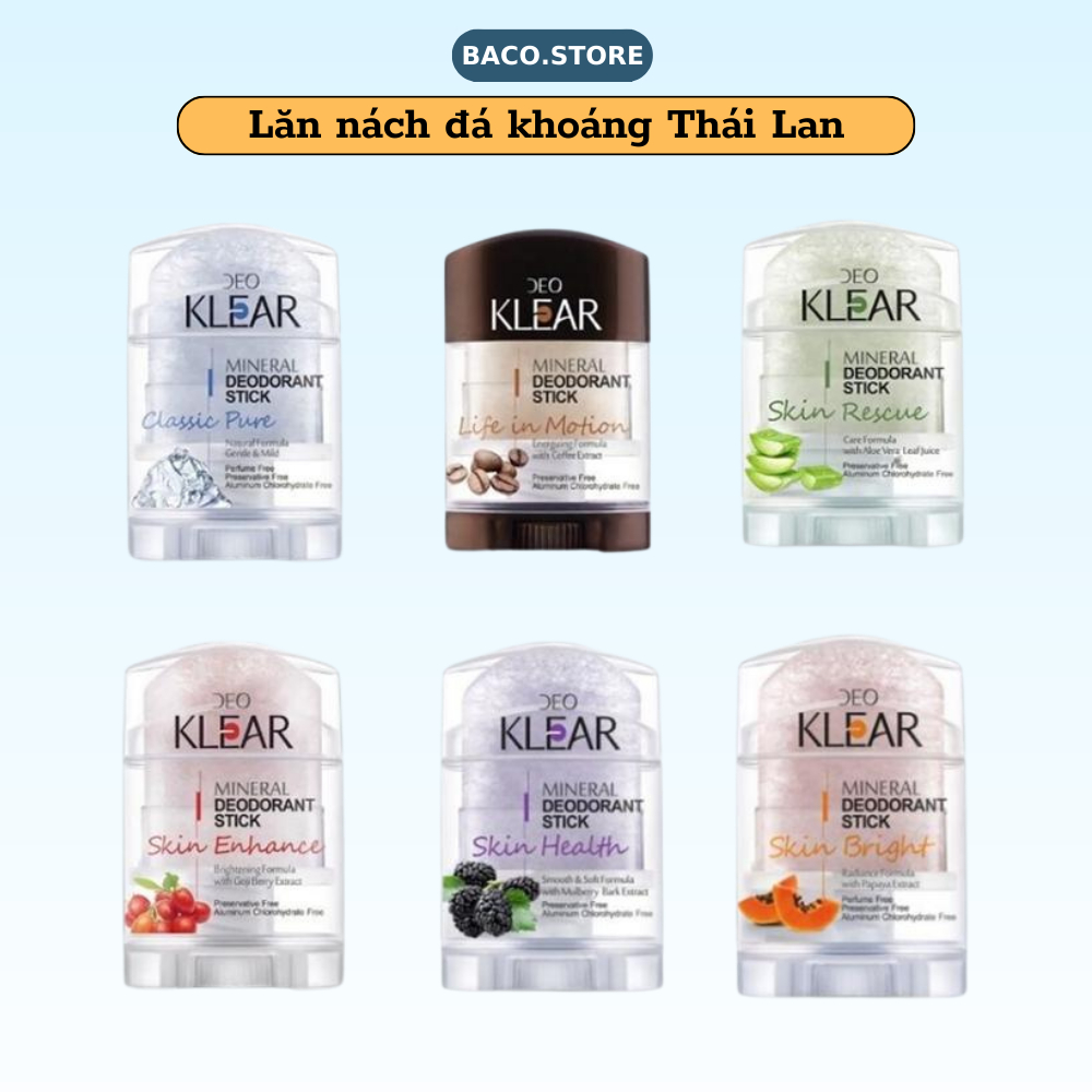 Lăn Nách Đá Khoáng Thiên Nhiên KLEAR Thái Lan 70g ngăn mùi, không ố vàng