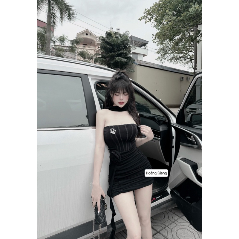 Đầm body quây nhún thân đính hoa chất nhúng dày dặn k kèm tag