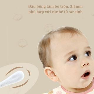 Tăm bông cho bé sơ sinh, bông tự nhiên, hộp 200 que Misuta ( Hàng cao cấp Pabyhoop)