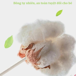 Tăm bông cho bé sơ sinh, bông tự nhiên, hộp 200 que Misuta ( Hàng cao cấp Pabyhoop)