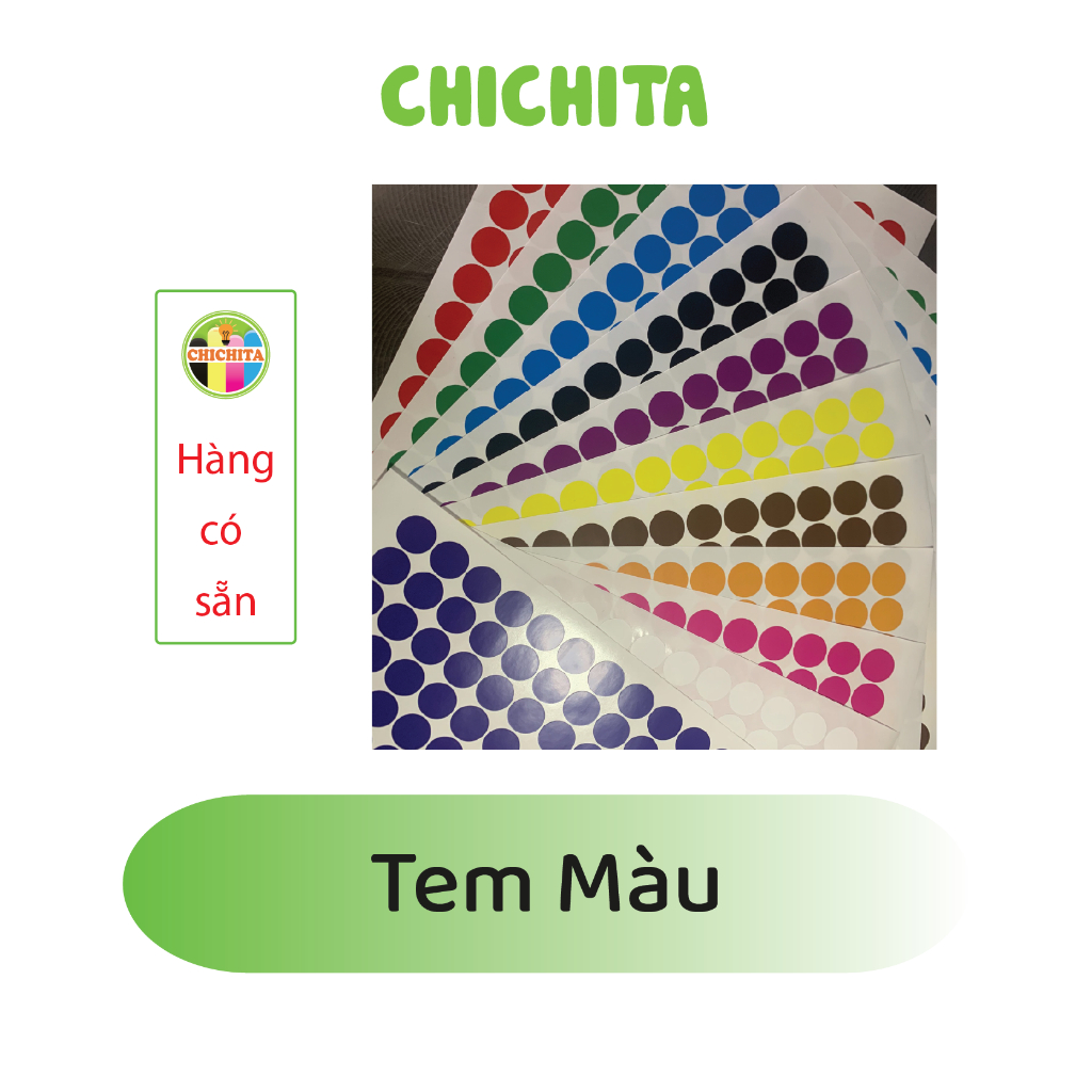 COMBO 100 tờ (6000- 15000 cái) tem nhãn dán decal hình tròn màu các ...