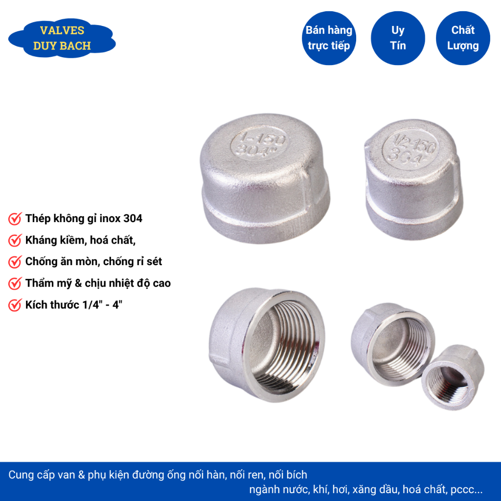 Nắp bịt ren trong inox 304 phi 42, 49, 60 đầu bịt ống răng trong chống ...