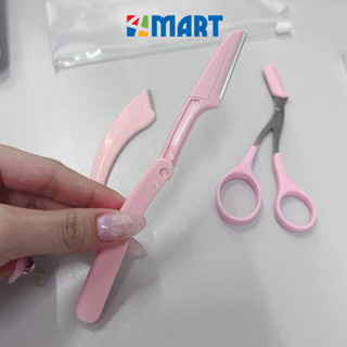 Dao cạo lông mày 3 món lưỡi thép nhà Kelly gồm kéo tỉa chân mày, bộ dụng cụ 2 dao gấp gọn, an toàn.