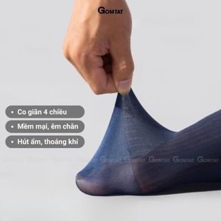 Tất giày tây nam GOMTAT chất liệu sợi Nylon cao cấp, họa tiết sọc gân, siêu mỏng xuyên thấu, mềm mịn - D16-A094-1DOI