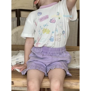 CANDIMIMI Áo Phông Cotton Gân Dọc In Hình Dễ Thương Mềm Mát Cho Bé Gái - Phong Cách Hàn Quốc