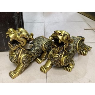 Cặp Tỳ hưu Vảy Tiền bằng đồng Cỡ lớn  Vật phẩm phong thuỷ quà tặng trưng bày trang trí